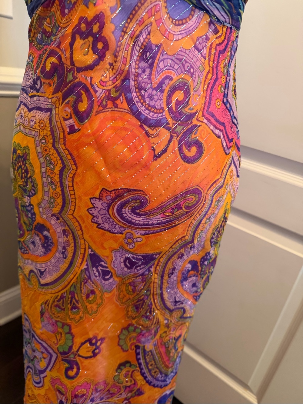 Mary L Couture Multicolor Paisley Maxi Dress - Orange, Purple, Green - Picture 4 of 9